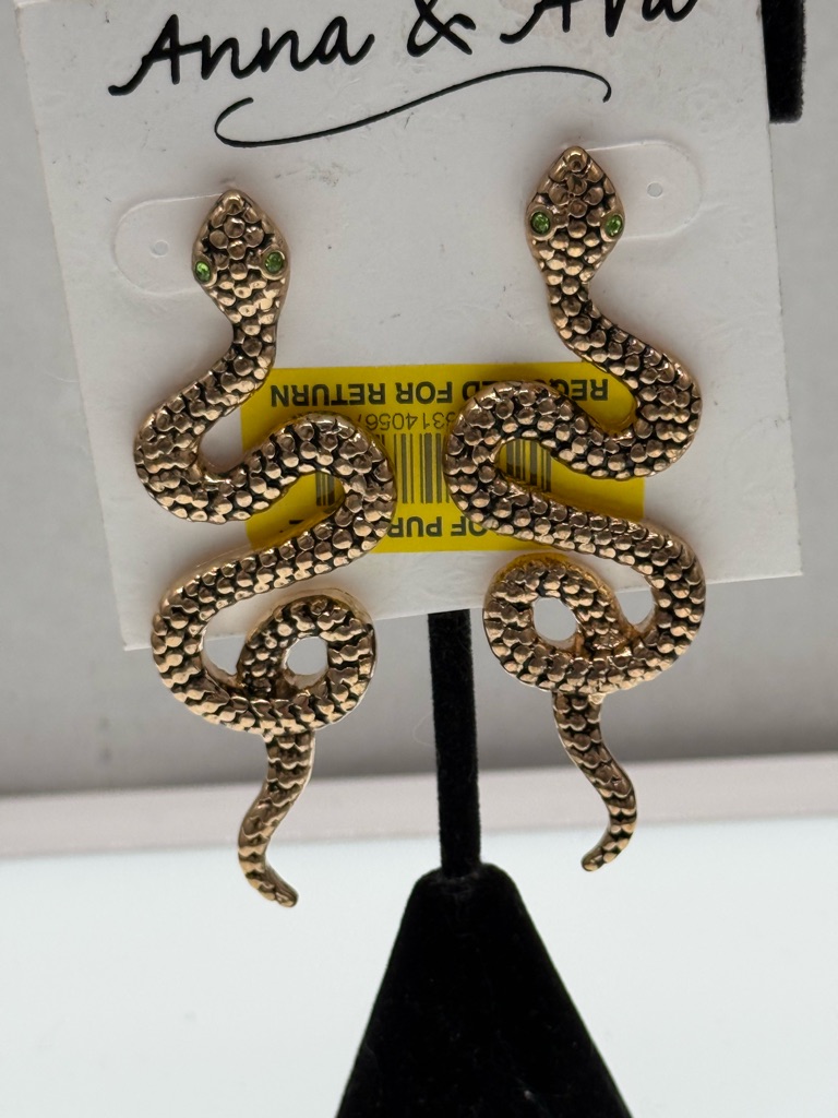 Anna & Ava Gold Snake Earrings With Green Accents